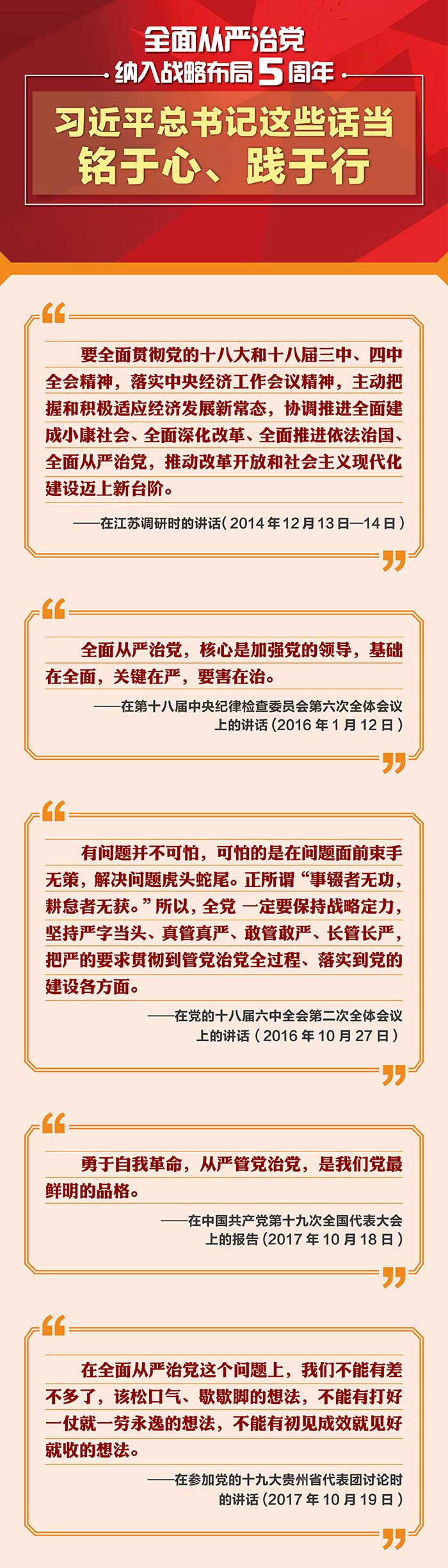 全面从严治党纳入战略布局5周年， 习近平总书记这些话当铭于心、践于行